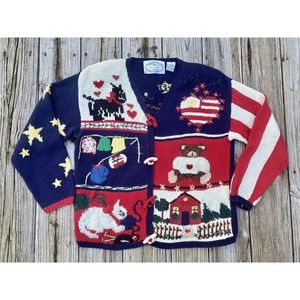 Vintage 1996 Eagle’s Eye Cat Lovers USA‎ Knit Grandma Cardigan Sweater Size M